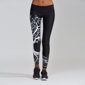Athletic Leggings Tree Design Black